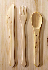 Image showing cutlery on wood