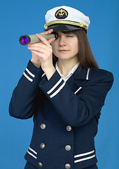 Image showing Portrait of the girl - captain with telescope