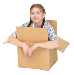 Image showing Kawaii girl in the cardboard box