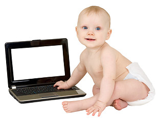 Image showing Baby and laptop