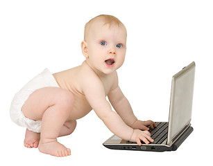 Image showing Baby and laptop