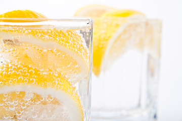 Image showing soda water and lemon slices