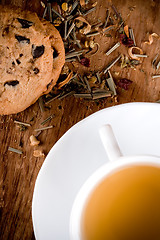 Image showing cup of herbal tea and some fresh cookies 