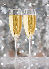 Image showing Two elegant champagne glasses 