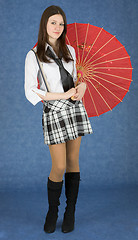 Image showing Beautiful girl stand with the Japanese umbrella