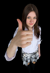 Image showing Comical girl showing gesture - thumb up