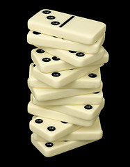 Image showing Tower from dominoes bones on a black