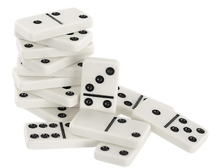 Image showing Heap of bones of dominoes on a white