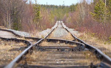 Image showing Old rusty tracks leaving afar to horizon