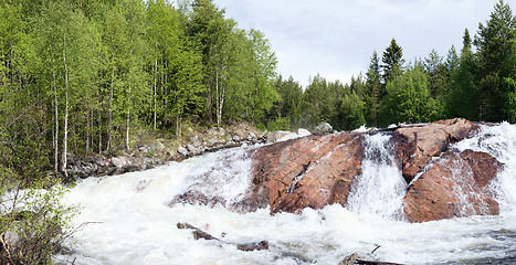 Image showing Panoramic photo of a waterfall  (summer)