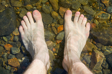 Image showing bare feet on shoal of lake