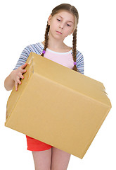 Image showing Teeneger girl hold cardboard box