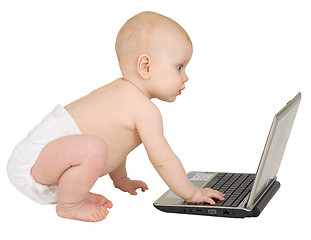 Image showing Baby on a white background with laptop