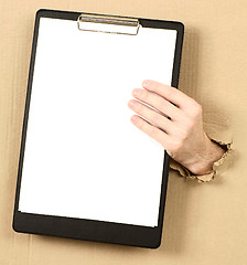 Image showing Mans hand holds tablet