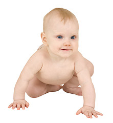 Image showing Happy baby crawl on a white