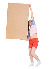 Image showing Girl hold heavy cardboard box