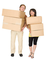 Image showing Woman and the man hold boxes