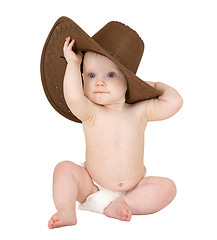 Image showing Baby on a white background with cowboy hat