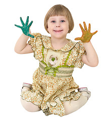 Image showing Little girl with multicolored palms
