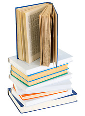 Image showing Pyramid from books with color covers on a white background