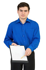 Image showing Guy with tablet and a pen