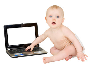 Image showing Baby with the laptop isolated on white