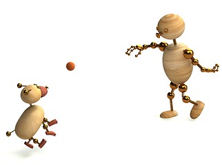 Image showing Wood man playing with dog ball