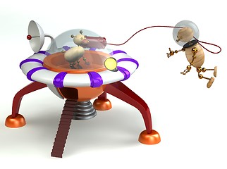 Image showing Wood man and dog within spaceship