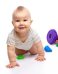 Image showing Little boy play with toys