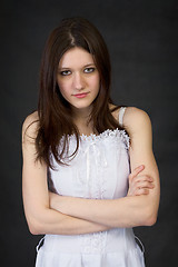 Image showing Portrait frowned serious girl