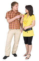 Image showing Girl and the guy drink champagne on a white background