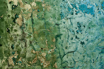 Image showing Decayed cracked painted old wall background