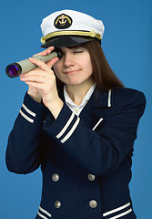 Image showing Portrait of the woman - captain with spyglass