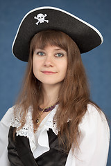 Image showing Portrait of pirate girl in black hat