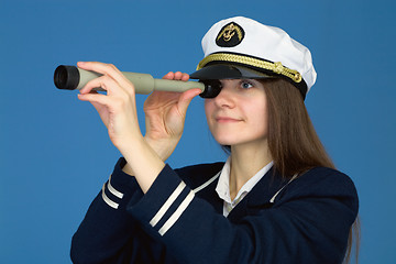 Image showing Portrait of the woman - captain with telescope