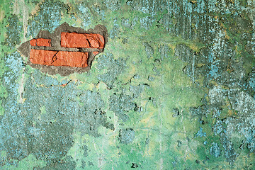 Image showing Damaged old brick wall with hole