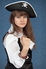 Image showing Serious girl in costume of sea pirate