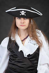 Image showing Portrait of serious pirate woman in hat