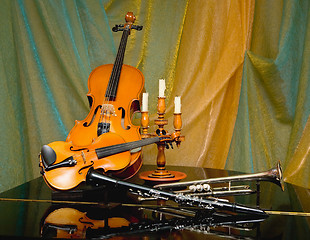 Image showing Still-life from a violin and other instruments