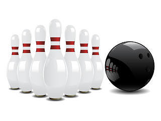 Image showing Bowling ball and pins 