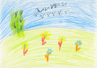 Image showing Color kid art on white paper - flock