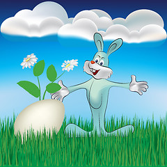 Image showing Holiday background easter rabbit with egg