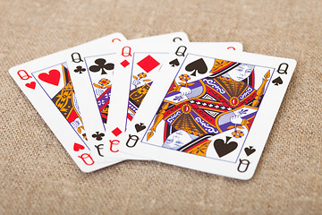 Image showing Four playing cards - queens on canvas