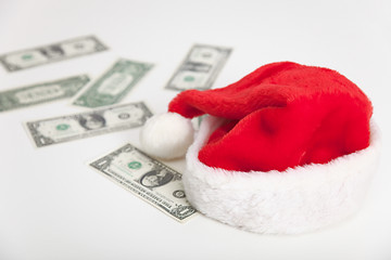 Image showing Christmas santa hat and dollars