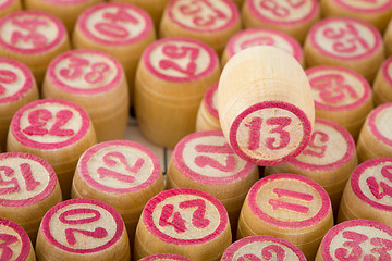 Image showing Number thirteen on wooden counter bingo