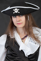 Image showing Portrait of girl in piracy hat close up