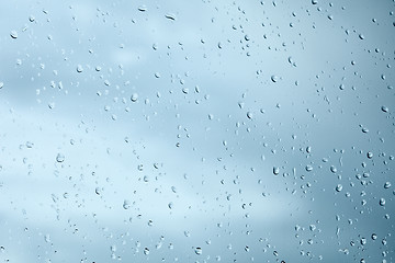 Image showing Droplets of rain water on windowpane