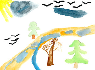 Image showing Illustration made small child paint on white paper