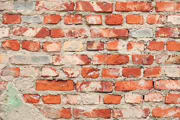 Image showing Weathered old grunge red brick wall background