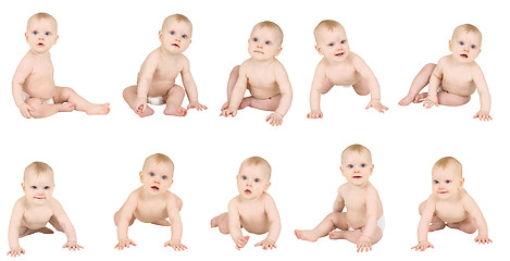 Image showing Set of kids in diapers isolated on white background